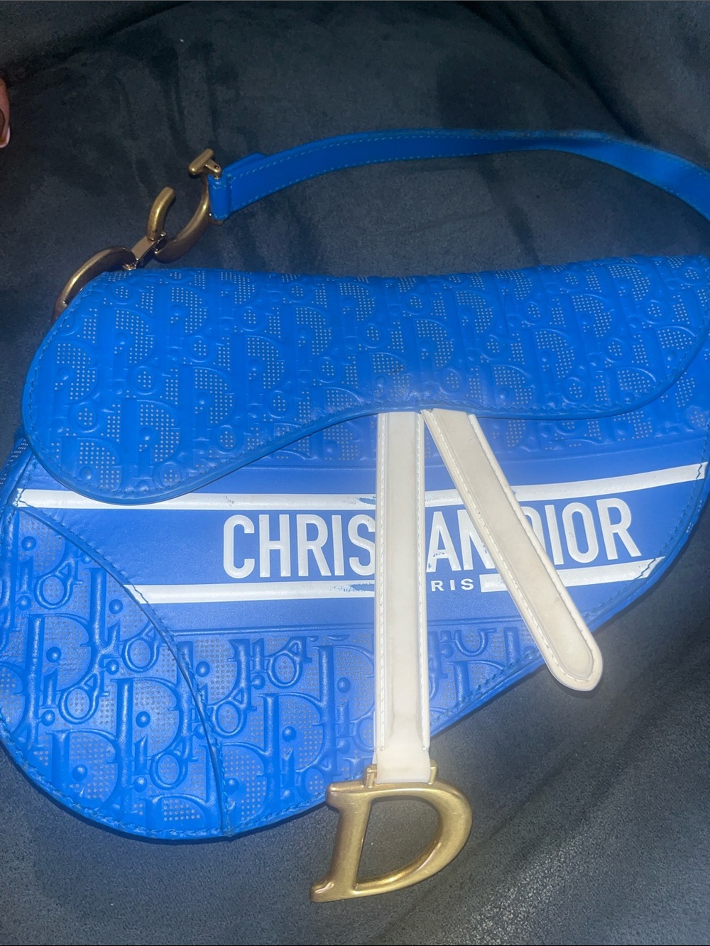 Dior Blue and White Saddle Shoulder Bag - Picture 3 of 15